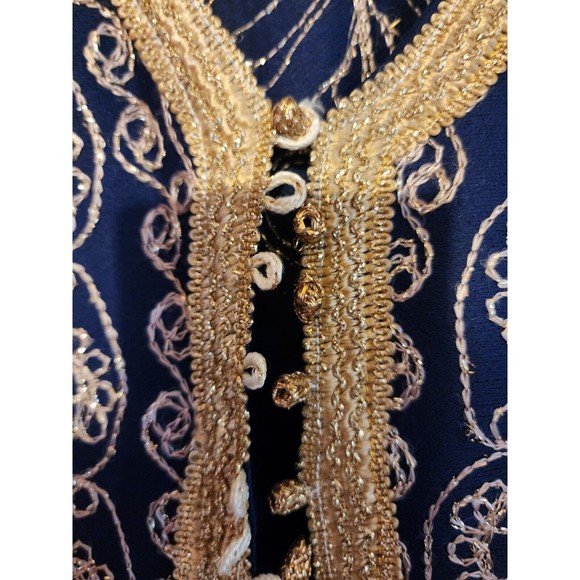 RARE VTG Blue Gold Embroidered Kaftan ORNATE Church Robe Dress Muumuu Caftan - Picture 3 of 6